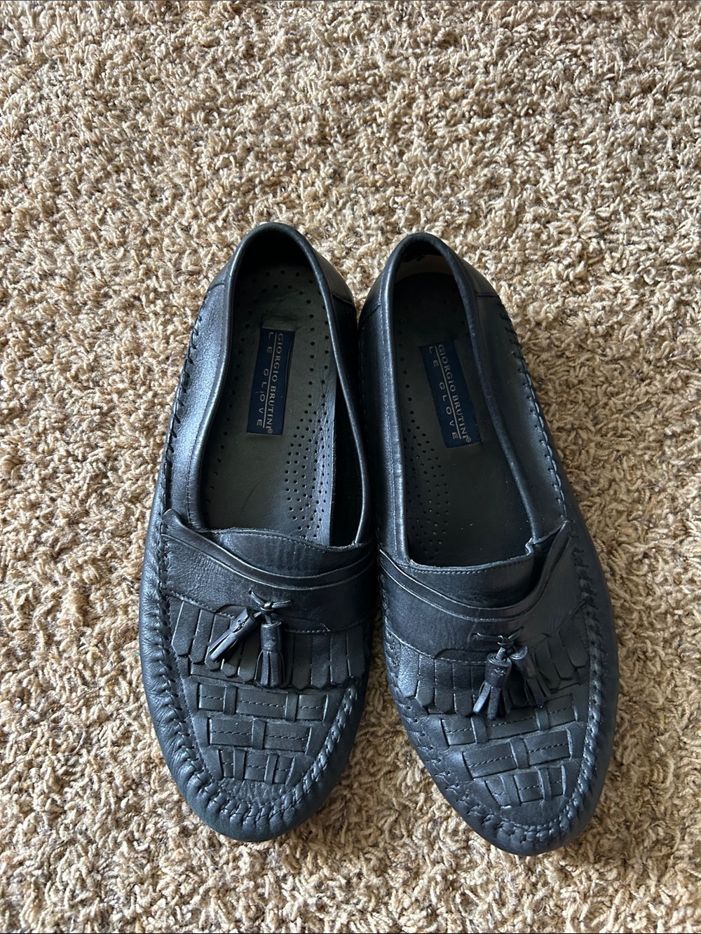 Giorgio Brutini Black Woven Tassel Leather Loafers